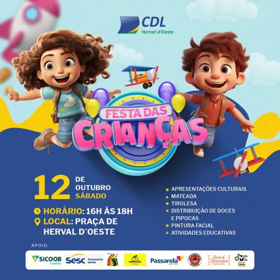 CDL de Herval promove evento para o Dia das Crianças neste sábado (12) na Praça da Estação