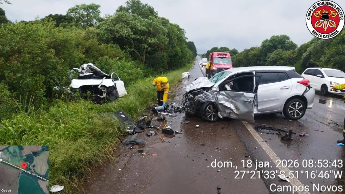 Mulher de Luzerna e médica de Joaçaba morrem em grave acidente na BR-282