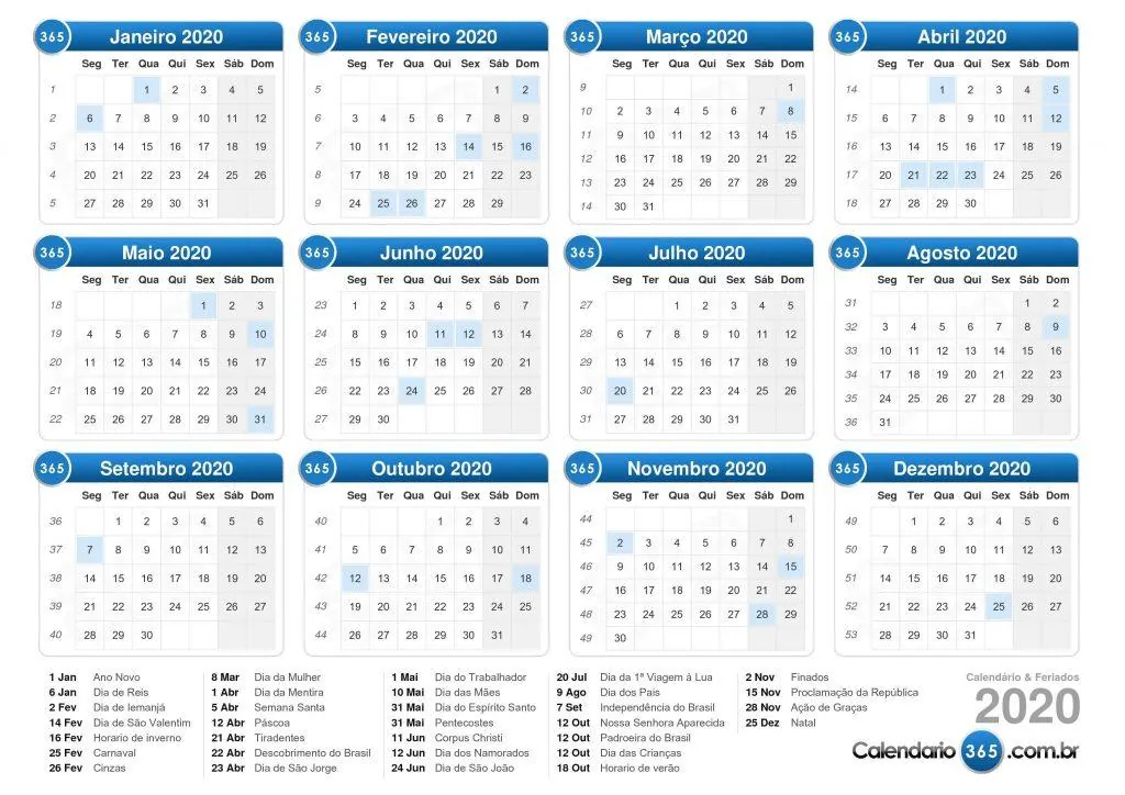 2020 terá muitos Feriados prolongados