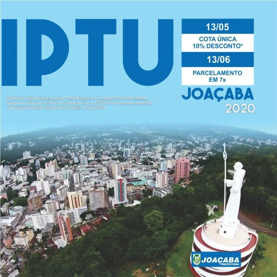 Primeira parcela do IPTU de Joaçaba vence nesta semana