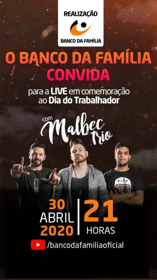 Para comemorar Dia do Trabalhador, Banco da Família promove show/live com Malbec Trio