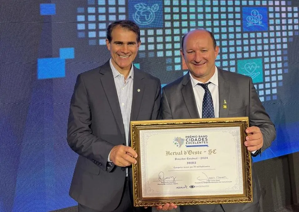 Herval d’Oeste conquista 1º lugar estadual na premiação Band Cidades Excelentes