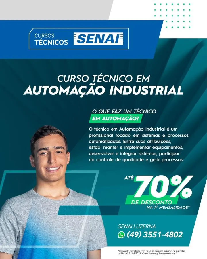 Senai de Luzerna está com vagas abertas para o Curso Técnico em Automação Industrial