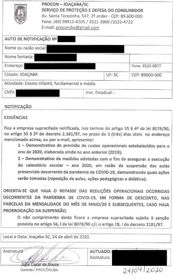 Ministério Público e Procon notificam colégios particulares referente à mensalidades