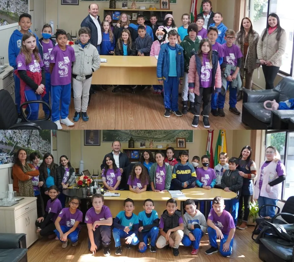 Alunos do 5º ano Matutino e Vespertino do G.E.M. Nossa Sra. de Fátima visitam a Prefeitura de Herval d’Oeste