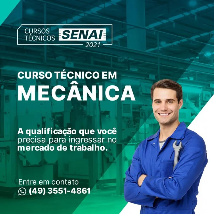 Senai Joaçaba está com vagas abertas para o Curso Técnico em Mecânica