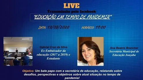 Live abordará a educação em tempo de pandemia