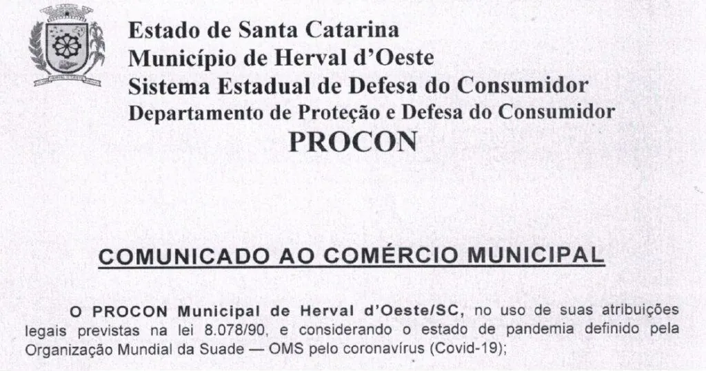 PROCON de Herval d’ Oeste emite resolução sobre preços abusivos