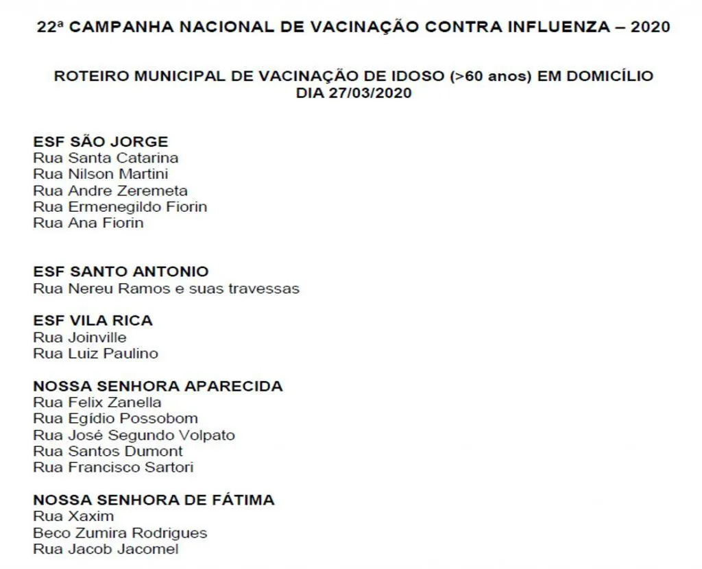 Confira o cronograma de vacinação desta sexta em Herval