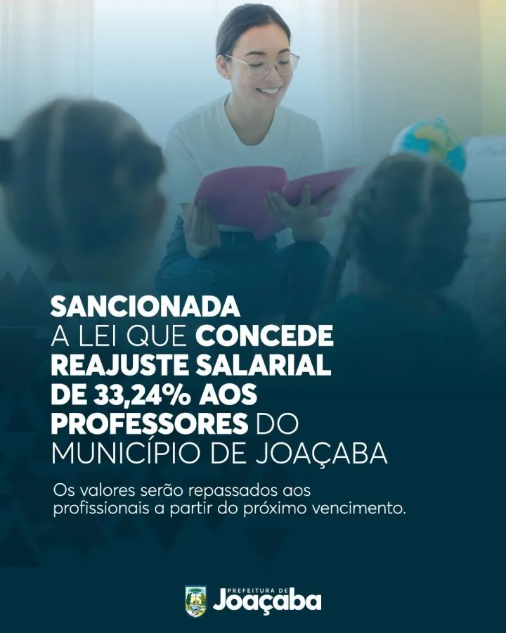 Professores de Joaçaba receberão reajuste salarial de 33,24%