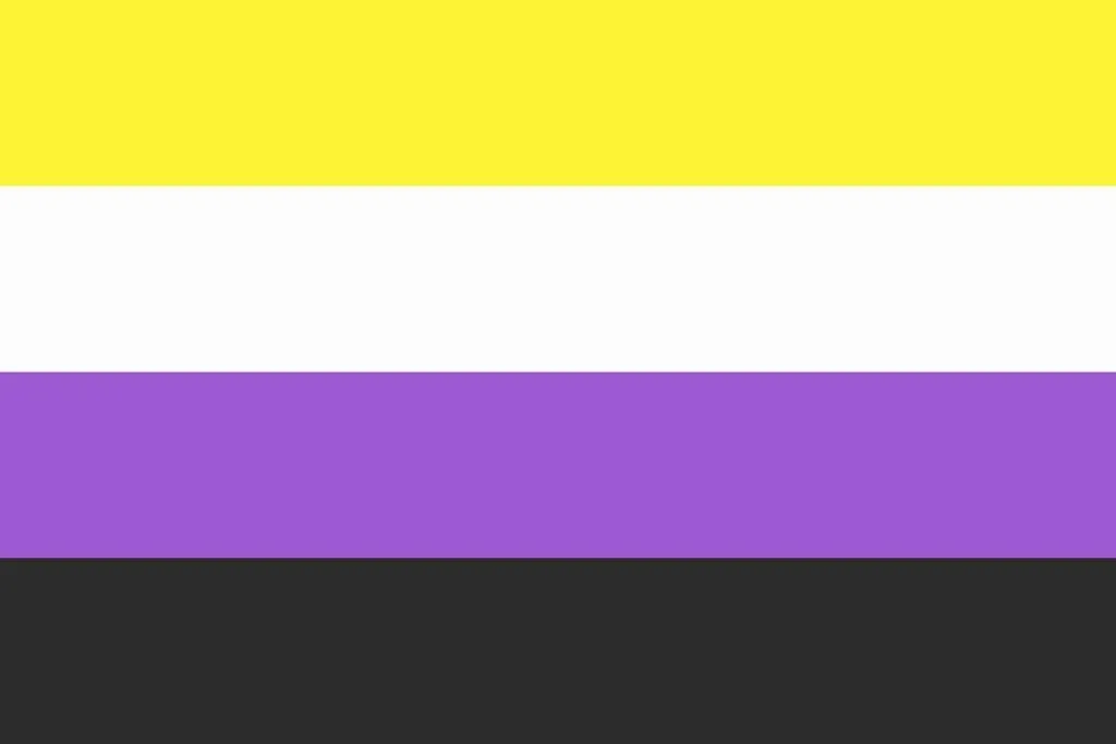 Bandeira da visibilidade não=binária Não-binariedade ou identidade não-binária é um “termo guarda-chuva” (que abarca várias identidades diferentes dentro de si) para identidades de gênero que não são masculinas ou femininas, estando portanto fora do binár
