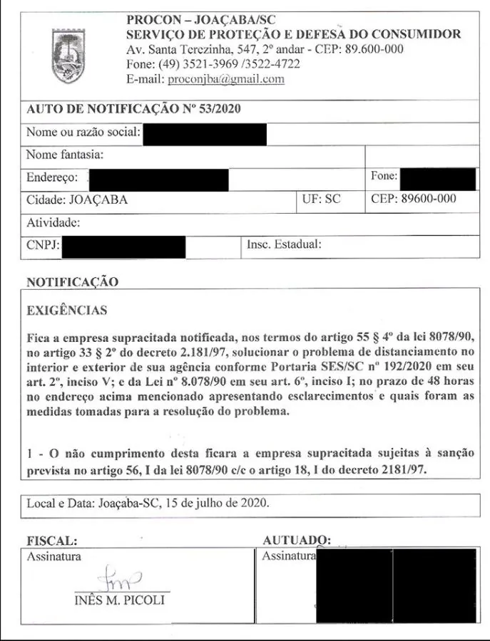 Agências bancárias são notificadas pelo Procon de Joaçaba
