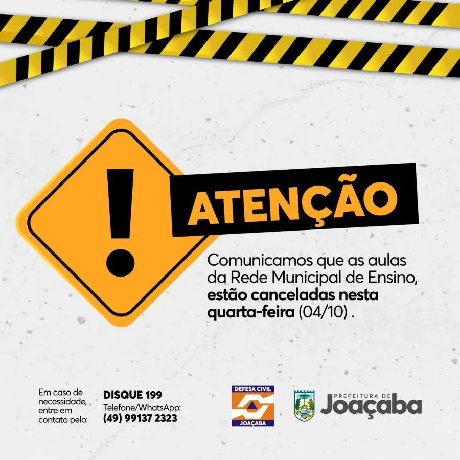 Aulas no período vespertino desta quarta-feira (04) estão canceladas em Joaçaba, Herval d’Oeste e Luzerna