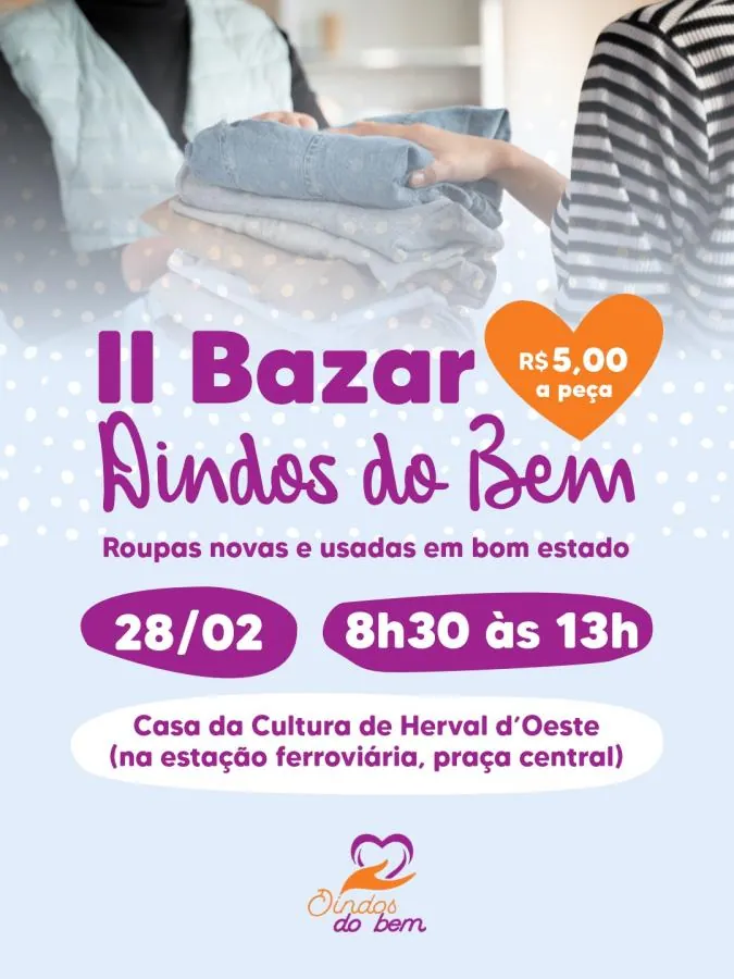 ONG Dindos do Bem realiza bazar neste sábado