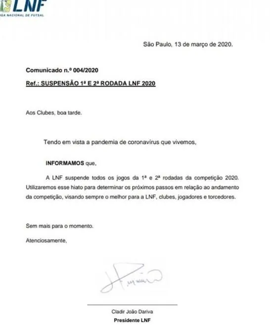 Liga Nacional adia jogos da 1ª e 2ª rodada por conta do coronavírus
