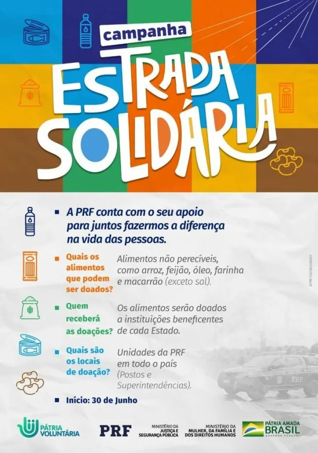 PRF lança campanha “Estrada Solidária” para arrecadar alimentos à instituições sociais