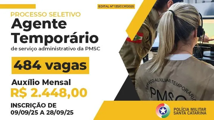 Polícia Militar abre 484 vagas para agentes temporários. 12 delas são para Herval d’Oeste