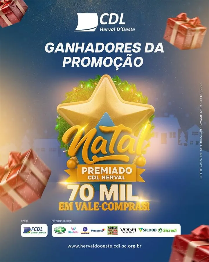 CDL de Herval d’Oeste divulga o nome dos ganhadores da Promoção Natal Premiado