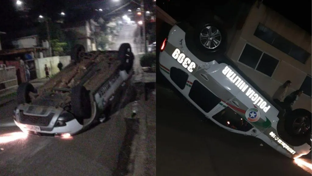 Viatura da PM capota durante perseguição em Videira