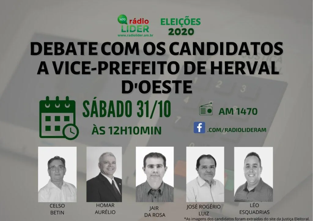 Rádio Líder realiza neste sábado, debate com os candidatos a vice-prefeito de Herval