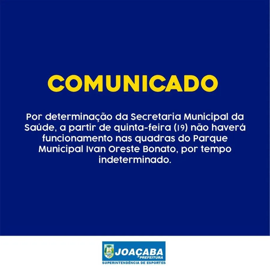 Uso das quadras do parque municipal de Joaçaba está suspenso