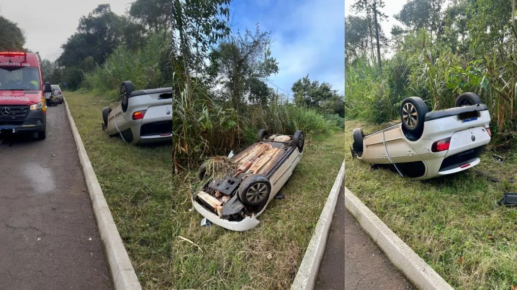 Mulher fica ferida após veículo capotar na SC-135