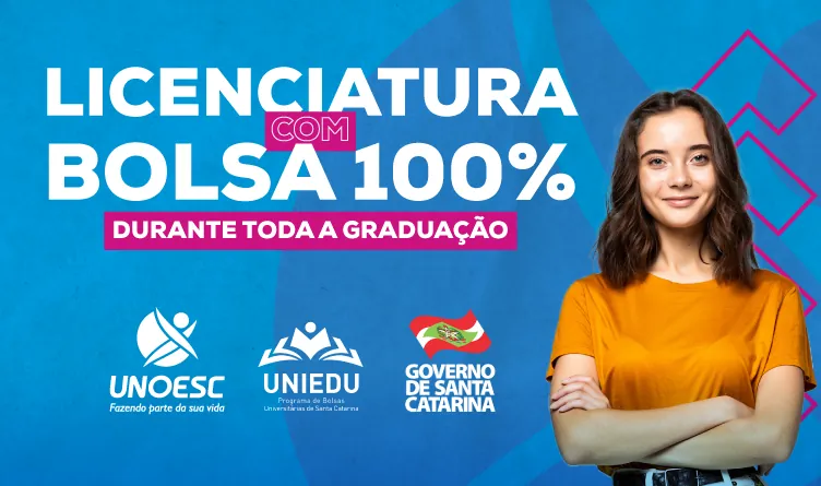 Unoesc oferece, por meio do Uniedu, bolsas integrais em cursos diferentes de licenciaturas